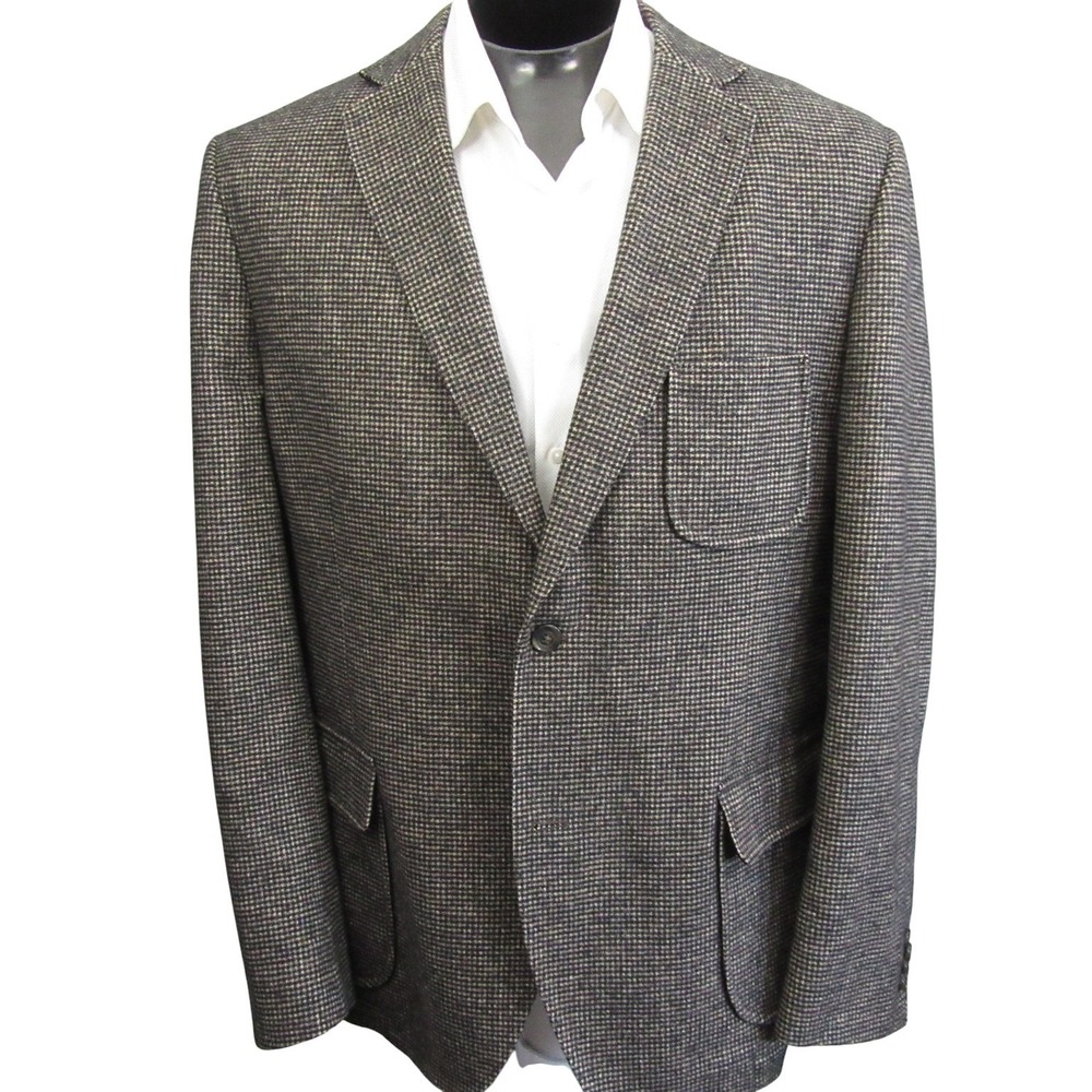 Kroon Tweed Sport Coat 46L 2 Button Brown Houndstooth Unstructured Double Vent - Picture 3 of 12